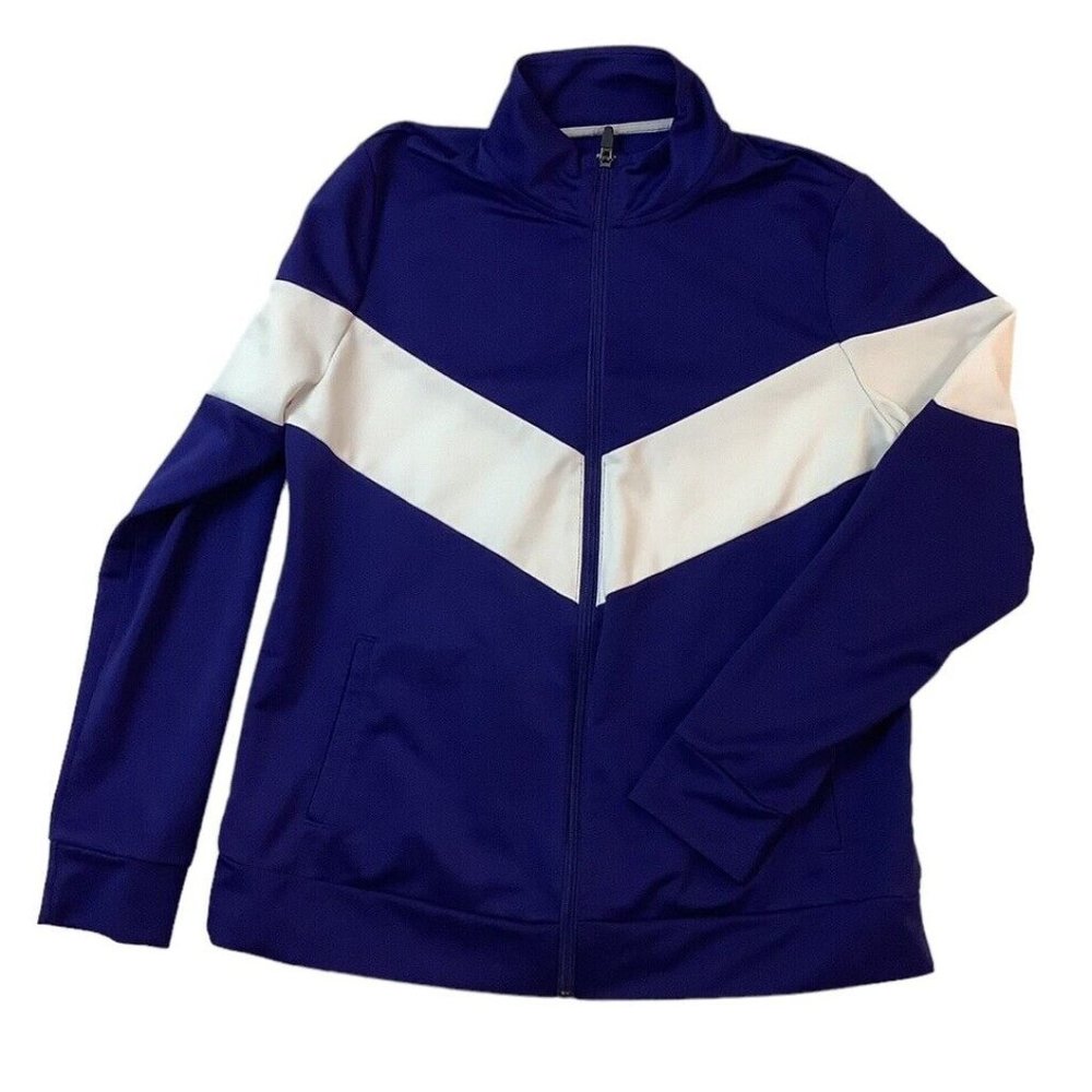 Xersion Activewear Full Zip Jacket Womens Size M Blue White Mock Neck